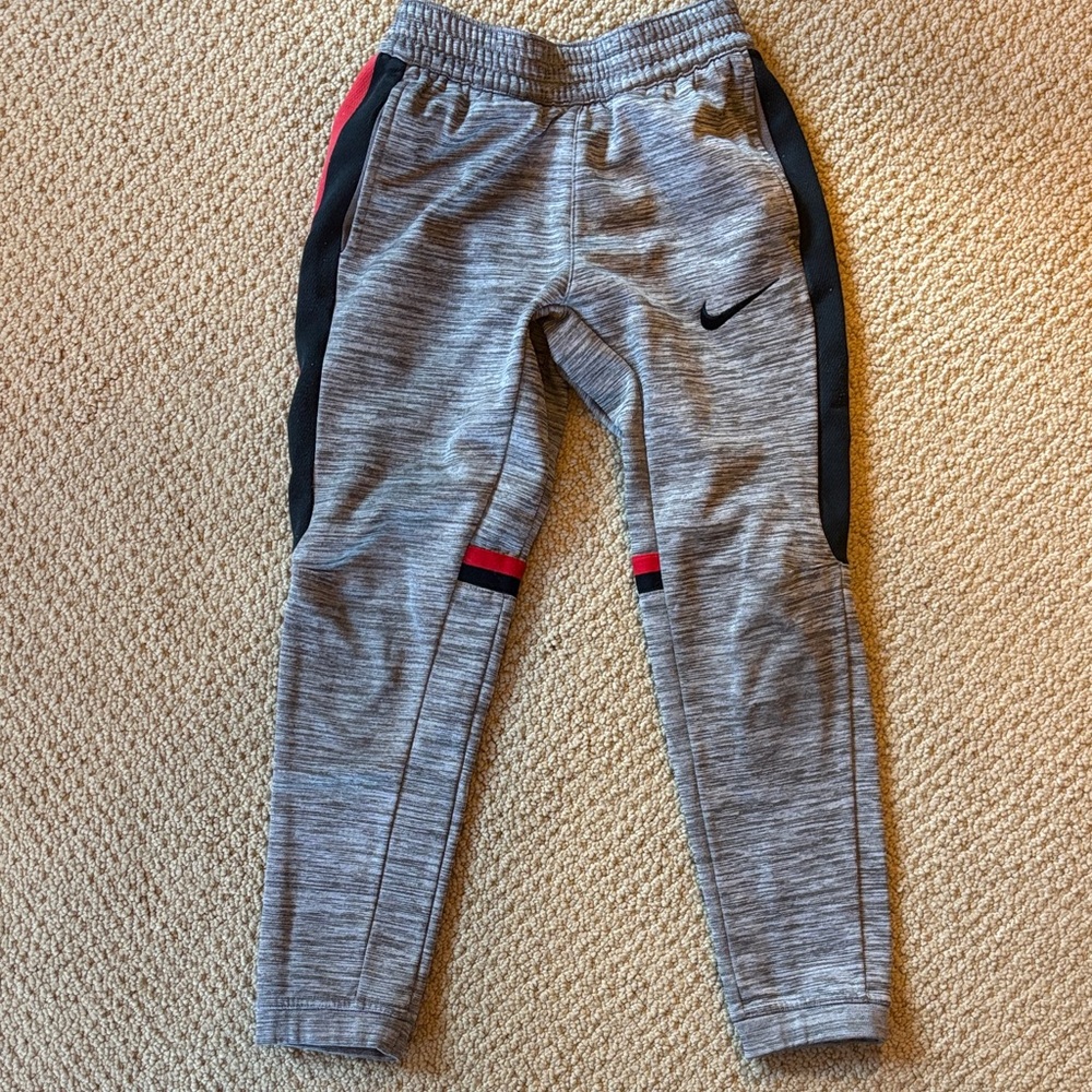 Nike Kids Heather Gray Joggers with Black and Red Accents